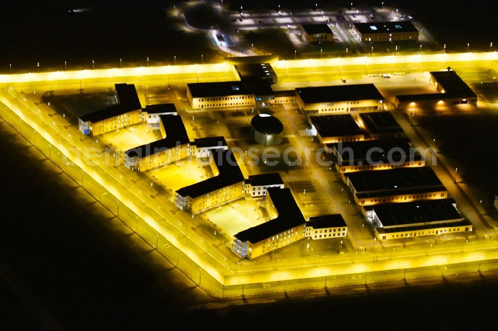 Arnstadt at night from the bird perspective: Night lighting Construction of the Youth Detention Center (JSA) and the Thuringian new youth detention center (prison) in Arnstadt