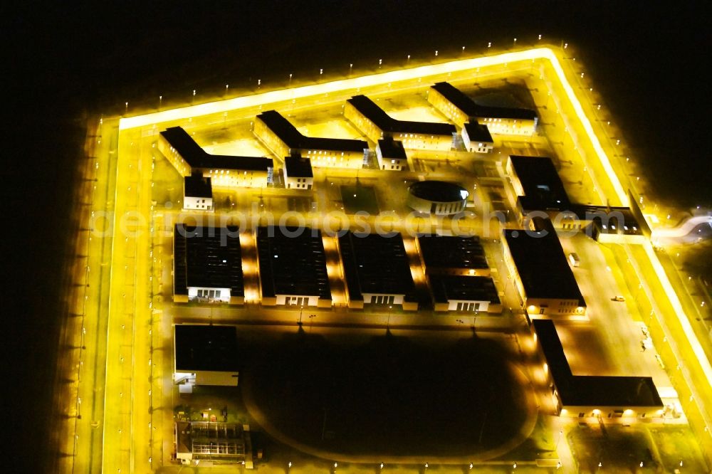 Arnstadt at night from above - Night lighting Construction of the Youth Detention Center (JSA) and the Thuringian new youth detention center (prison) in Arnstadt