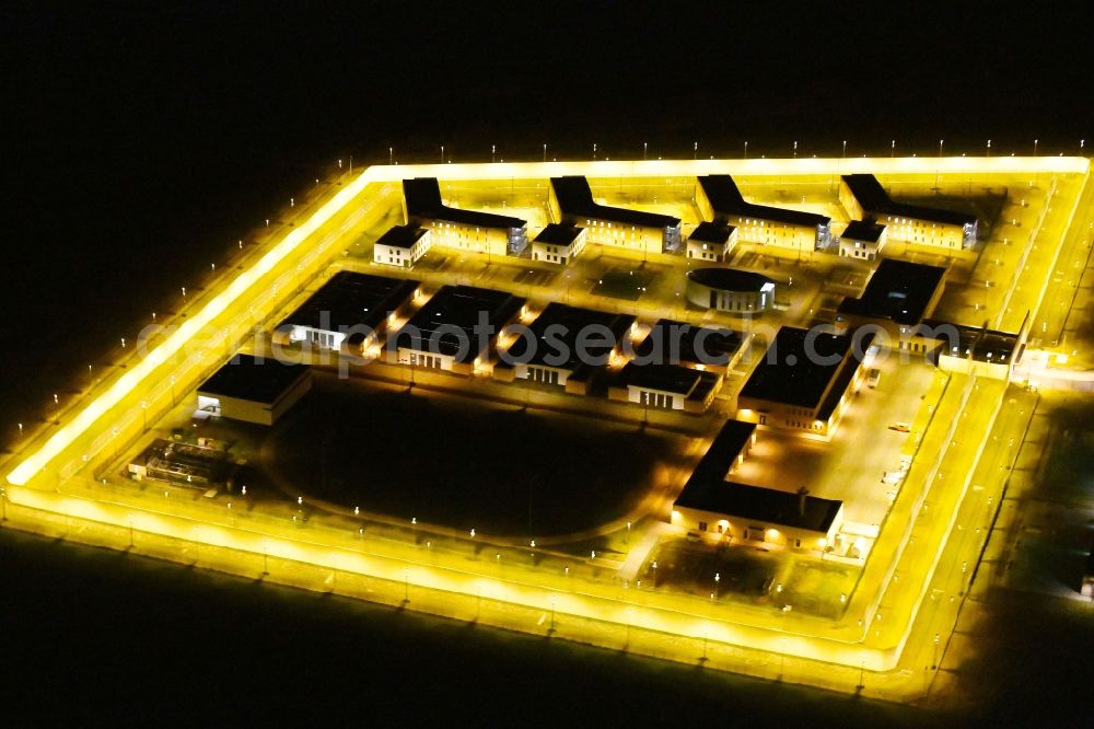 Aerial image at night Arnstadt - Night lighting Construction of the Youth Detention Center (JSA) and the Thuringian new youth detention center (prison) in Arnstadt