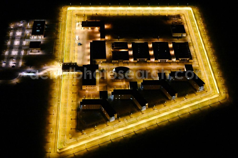 Aerial image at night Arnstadt - Night lighting Construction of the Youth Detention Center (JSA) and the Thuringian new youth detention center (prison) in Arnstadt