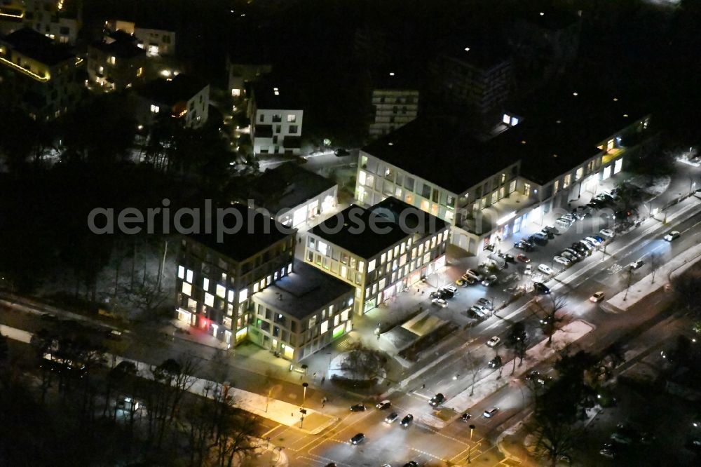 Berlin at night from the bird perspective: Night view building construction residential complex Five morning Dahlem Urban Village of STOFANEL group in Berlin