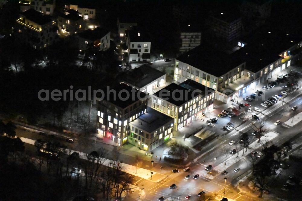 Aerial photograph at night Berlin - Night view building construction residential complex Five morning Dahlem Urban Village of STOFANEL group in Berlin