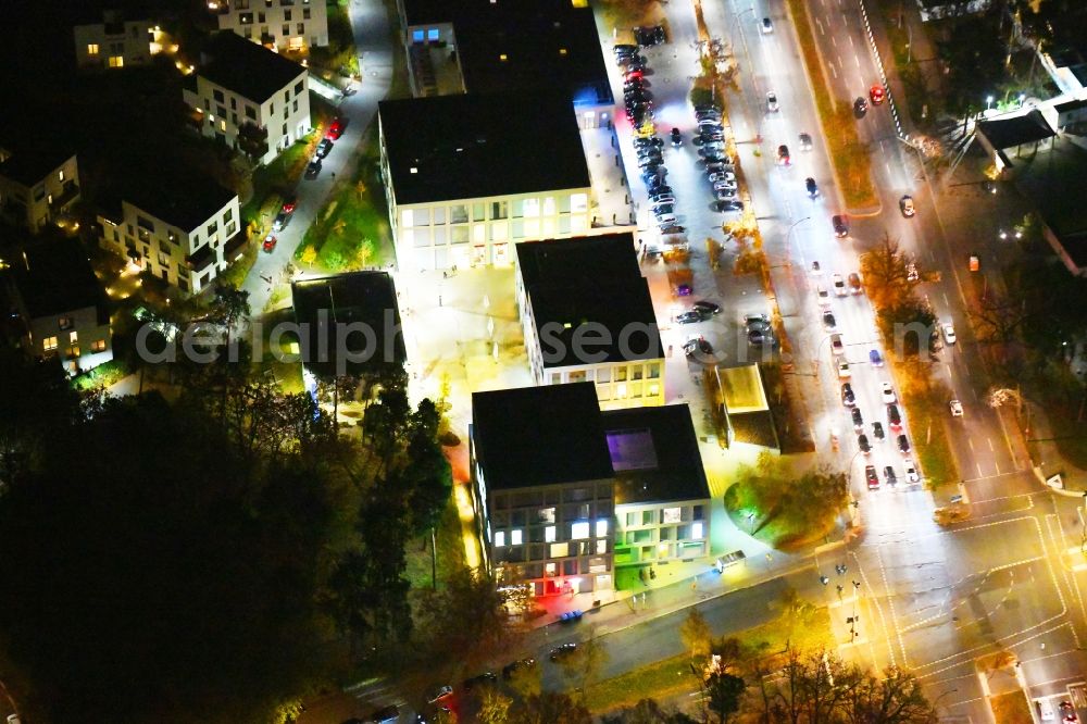 Aerial photograph at night Berlin - Night lighting building construction residential complex Five morning Dahlem Urban Village of STOFANEL group in Berlin