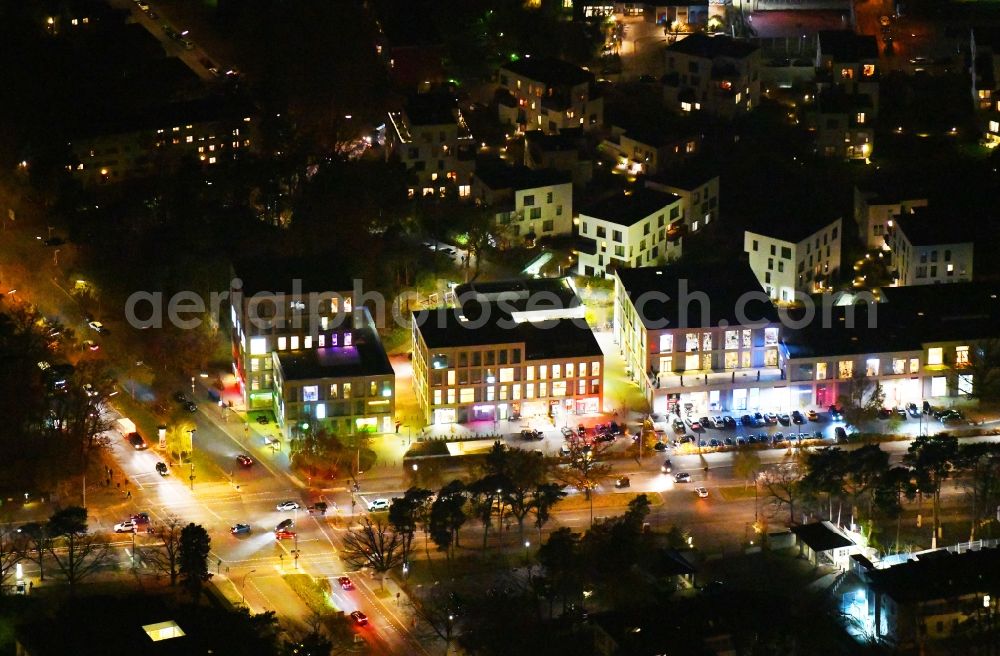 Berlin at night from the bird perspective: Night lighting building construction residential complex Five morning Dahlem Urban Village of STOFANEL group in Berlin