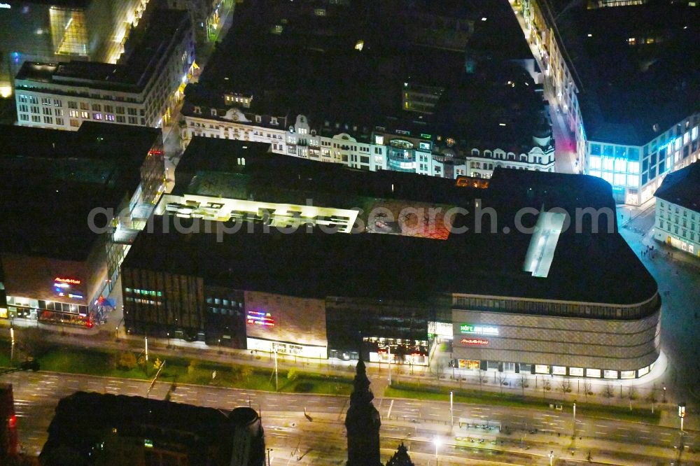 Leipzig at night from above - Night lighting shopping center Hoefe am Bruehl in Leipzig in Saxony