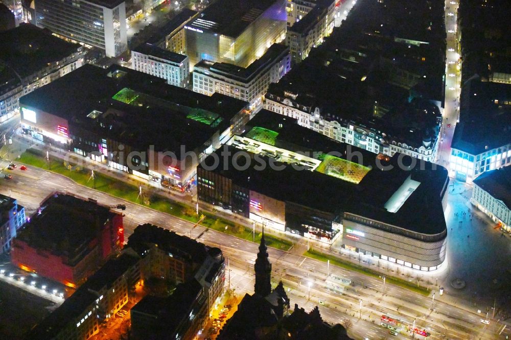 Leipzig at night from above - Night lighting shopping center Hoefe am Bruehl in Leipzig in Saxony