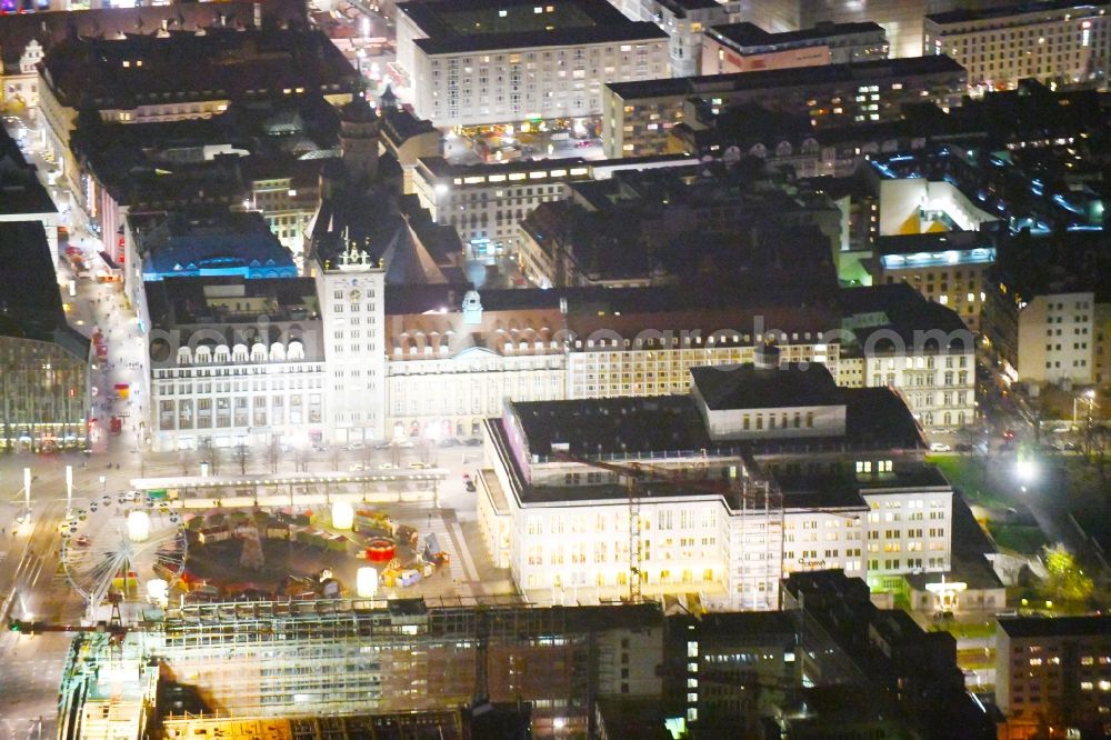 Leipzig at night from above - Night lighting Opera house Oper Leipzig on Augustusplatz in Leipzig in the state Saxony, Germany