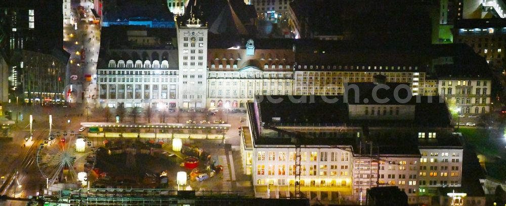 Aerial photograph at night Leipzig - Night lighting Opera house Oper Leipzig on Augustusplatz in Leipzig in the state Saxony, Germany