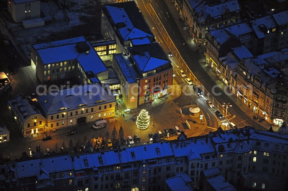 Aerial image at night Dresden - Nachtaufnahme des Stadtteils Loschwitz mit dem Ortsamt an der Grundstraße. Night view of the district Loschwitz with the local department.