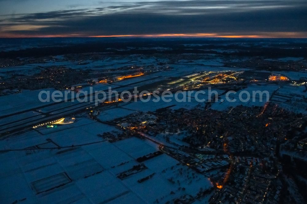 Aerial photograph at night Stuttgart - Night lighting town View of the streets and houses of the residential areas in the district Plieningen in Stuttgart in the state Baden-Wuerttemberg