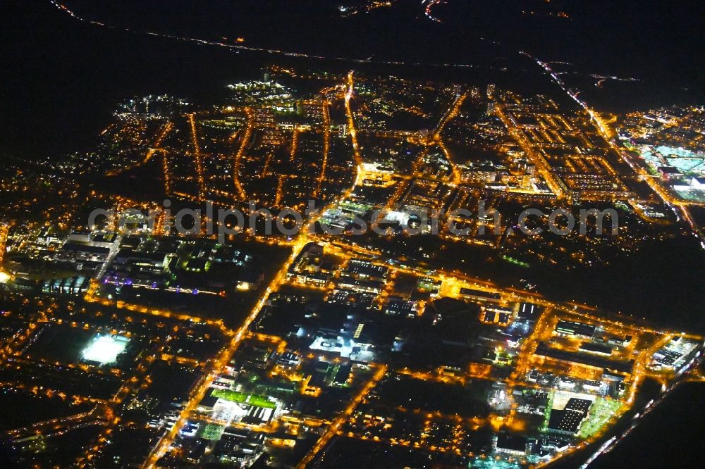 Aerial image at night Potsdam - Night lighting in the district Babelsberg in Potsdam in the state Brandenburg, Germany