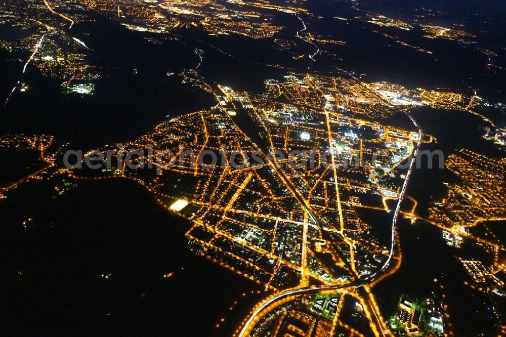 Potsdam at night from above - Night lighting in the district Babelsberg in Potsdam in the state Brandenburg, Germany