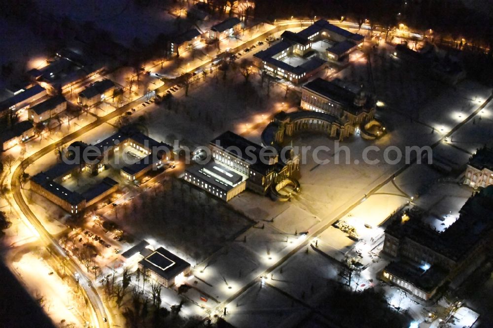 Potsdam at night from the bird perspective: Night view of the New Palace in Potsdam and the communs