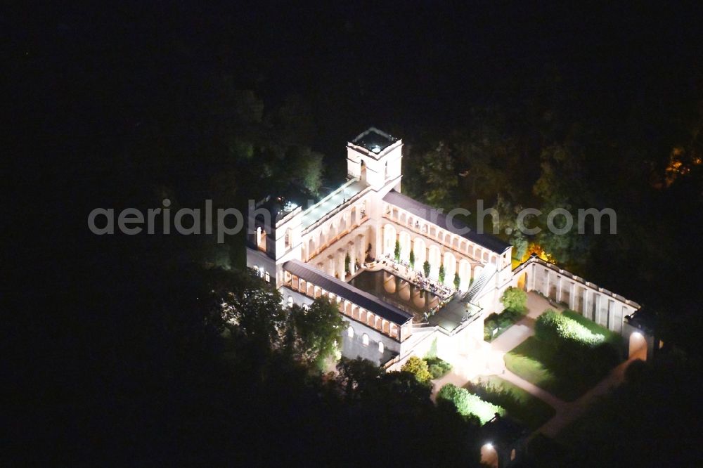 Potsdam at night from above - Night lighting palace Belvedere on Pfingstberg on Night Castle Show in Potsdam in the state Brandenburg