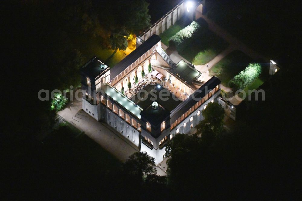 Aerial photograph at night Potsdam - Night lighting palace Belvedere on Pfingstberg on Night Castle Show in Potsdam in the state Brandenburg