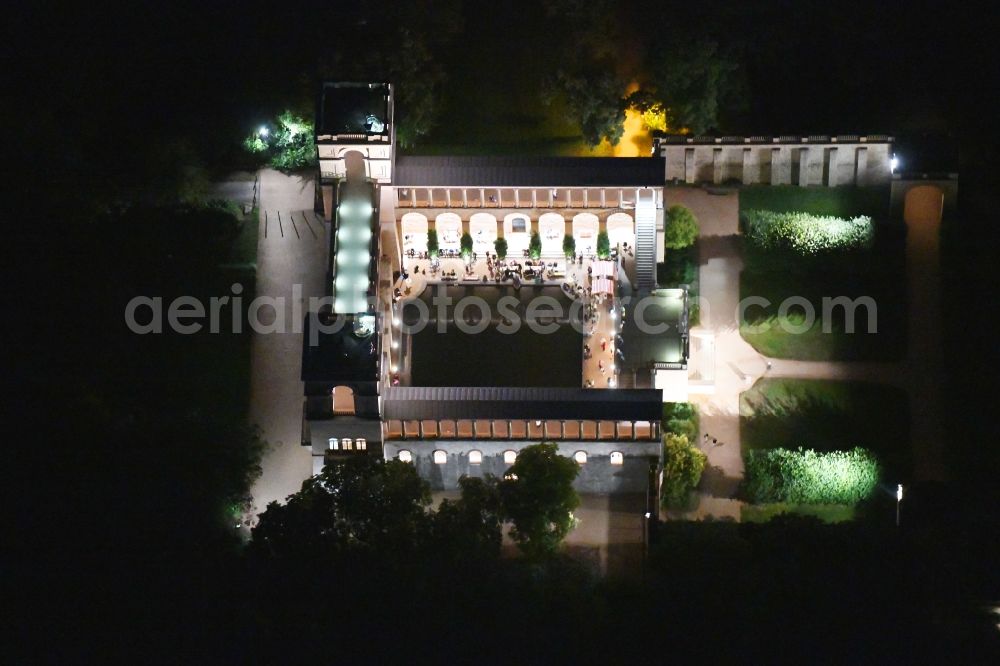 Aerial image at night Potsdam - Night lighting palace Belvedere on Pfingstberg on Night Castle Show in Potsdam in the state Brandenburg