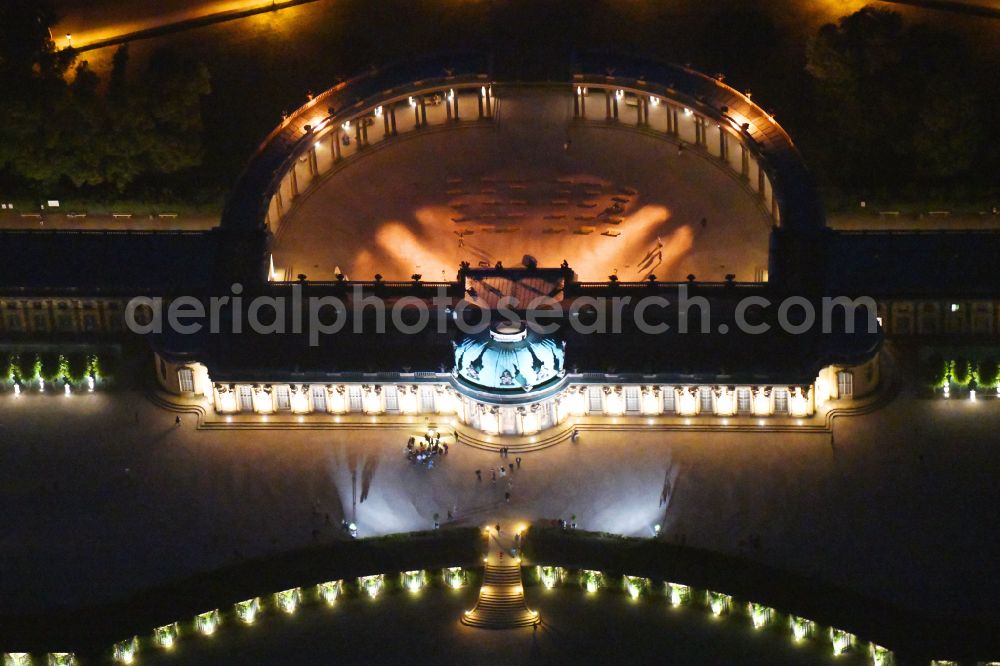 Potsdam at night from above - Night lights and illumination on the occasion of the Potsdam Palace Night 2019 at the palace of Sanssouci Palace on Maulbeerallee in Potsdam in the federal state of Brandenburg, Germany