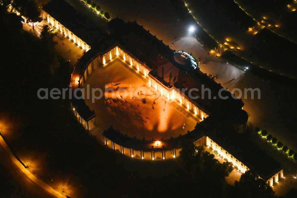 Aerial photograph at night Potsdam - Night lights and illumination on the occasion of the Potsdam Palace Night 2019 at the palace of Sanssouci Palace on Maulbeerallee in Potsdam in the federal state of Brandenburg, Germany