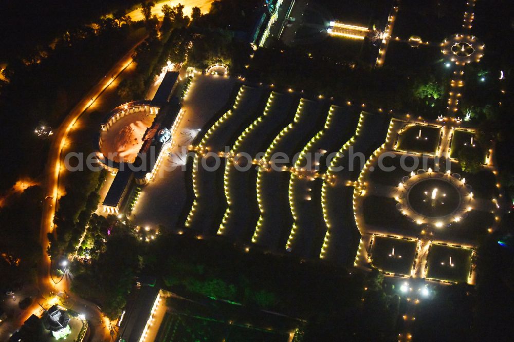 Potsdam at night from above - Night lights and illumination on the occasion of the Potsdam Palace Night 2019 at the palace of Sanssouci Palace on Maulbeerallee in Potsdam in the federal state of Brandenburg, Germany