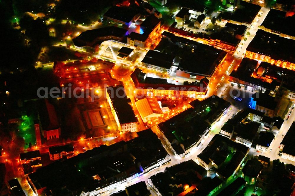 Aerial image at night Zweibrücken - Night lighting palace on place Schlossplatz in the state Rhineland-Palatinate, Germany