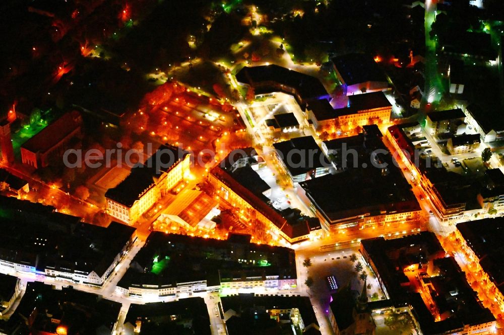 Zweibrücken at night from above - Night lighting palace on place Schlossplatz in the state Rhineland-Palatinate, Germany