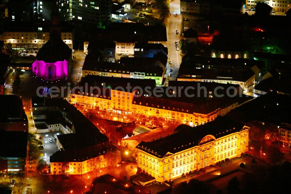 Aerial photograph at night Zweibrücken - Night lighting palace on place Schlossplatz in the state Rhineland-Palatinate, Germany