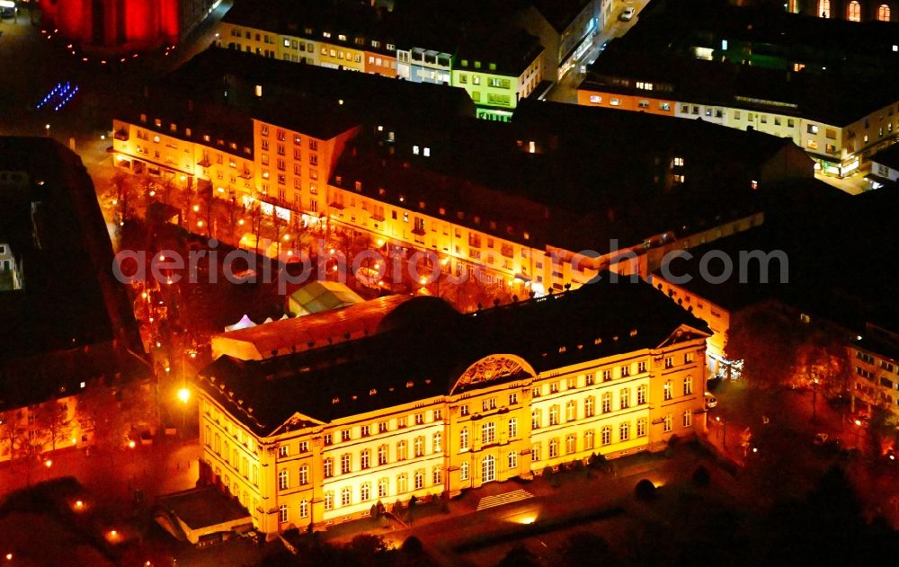 Zweibrücken at night from above - Night lighting palace on place Schlossplatz in the state Rhineland-Palatinate, Germany