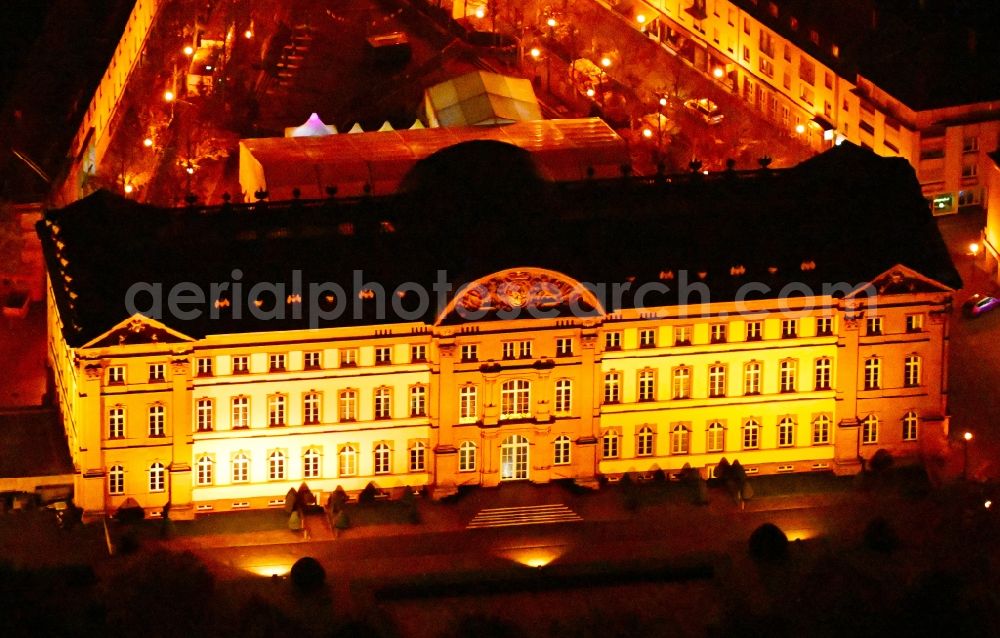 Zweibrücken at night from above - Night lighting palace on place Schlossplatz in the state Rhineland-Palatinate, Germany