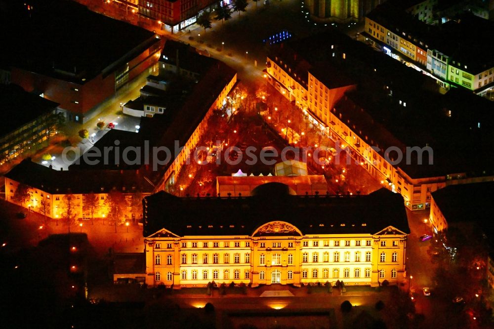 Aerial image at night Zweibrücken - Night lighting palace on place Schlossplatz in the state Rhineland-Palatinate, Germany