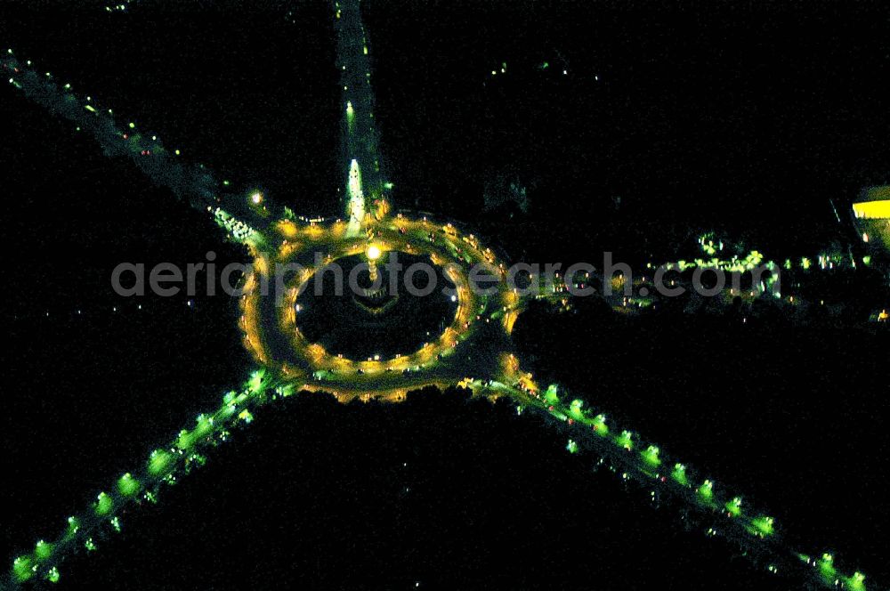 Berlin at night from above - Night lighting Park of Tiergarten - Strasse of 17. Juni - Siegessaeule - Grosser Stern in the district Tiergarten in Berlin, Germany