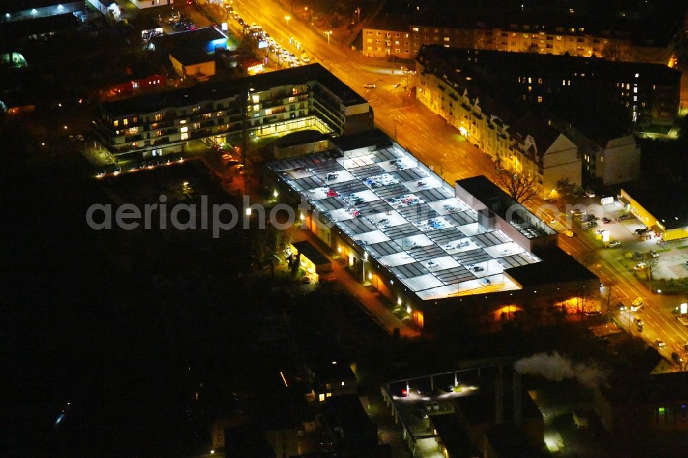 Potsdam at night from above - Night view parking deck on the building of the car park Kaufland Zeppelinstrasse in the district Westliche Vorstadt in Potsdam in the state Brandenburg