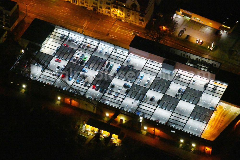 Potsdam at night from above - Night view parking deck on the building of the car park Kaufland Zeppelinstrasse in the district Westliche Vorstadt in Potsdam in the state Brandenburg