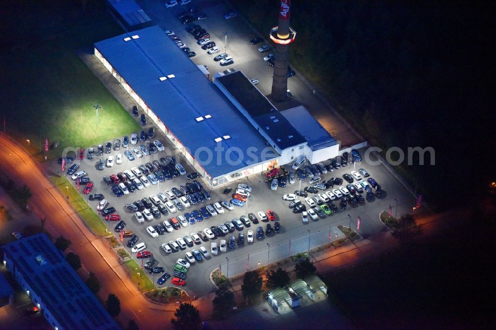 Aerial photograph at night Schwerin - Night lighting Parking and storage space for automobiles in Schwerin in the state Mecklenburg - Western Pomerania