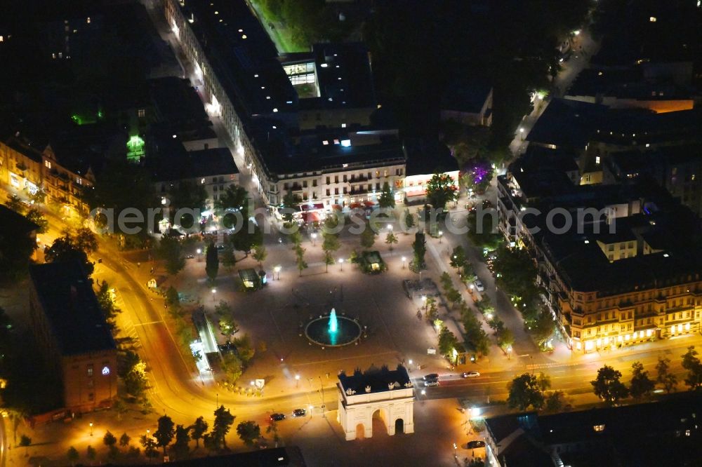 Potsdam at night from above - Night lighting ensemble space Luisenplatz in the inner city center in Potsdam in the state Brandenburg, Germany