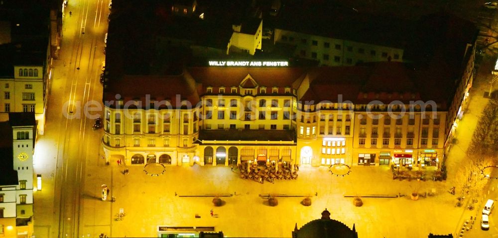 Aerial photograph at night Erfurt - Night lighting ensemble space Willi-Brandt-Platz in the inner city center in Erfurt in the state Thuringia, Germany