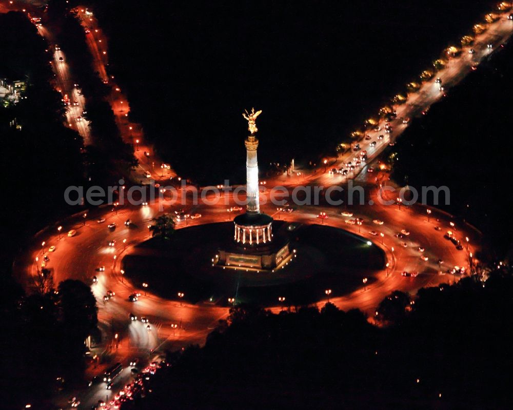 Aerial photograph at night Berlin - Victory Column and Big Star in Berlin - Tiergarten. Victory Column and Big Star in Berlin at night during the action \ Berlin in lights \