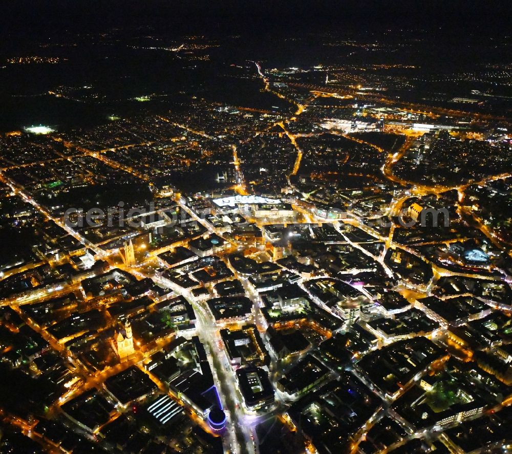 Aerial image at night Braunschweig - Night lighting City view of the city area of in Braunschweig in the state Lower Saxony, Germany