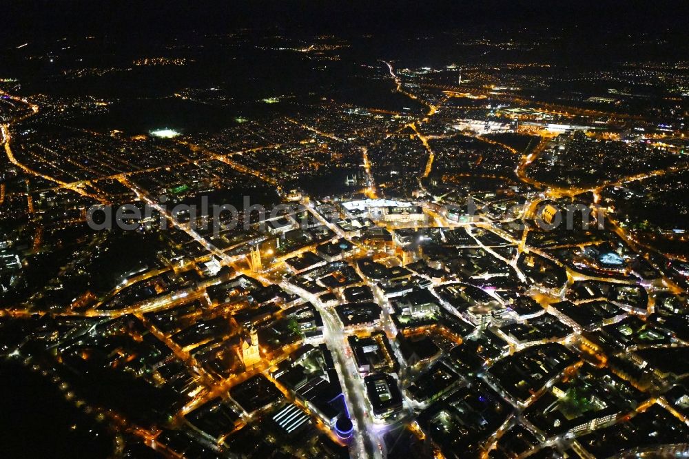 Braunschweig at night from above - Night lighting City view of the city area of in Braunschweig in the state Lower Saxony, Germany