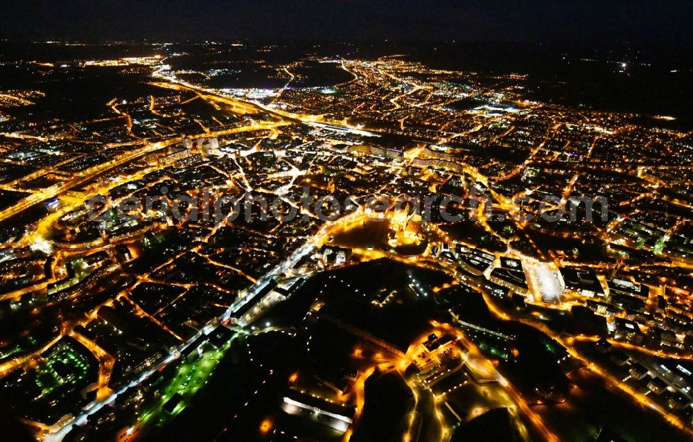 Aerial image at night Erfurt - Night lighting City view of the city area in Erfurt in the state Thuringia, Germany