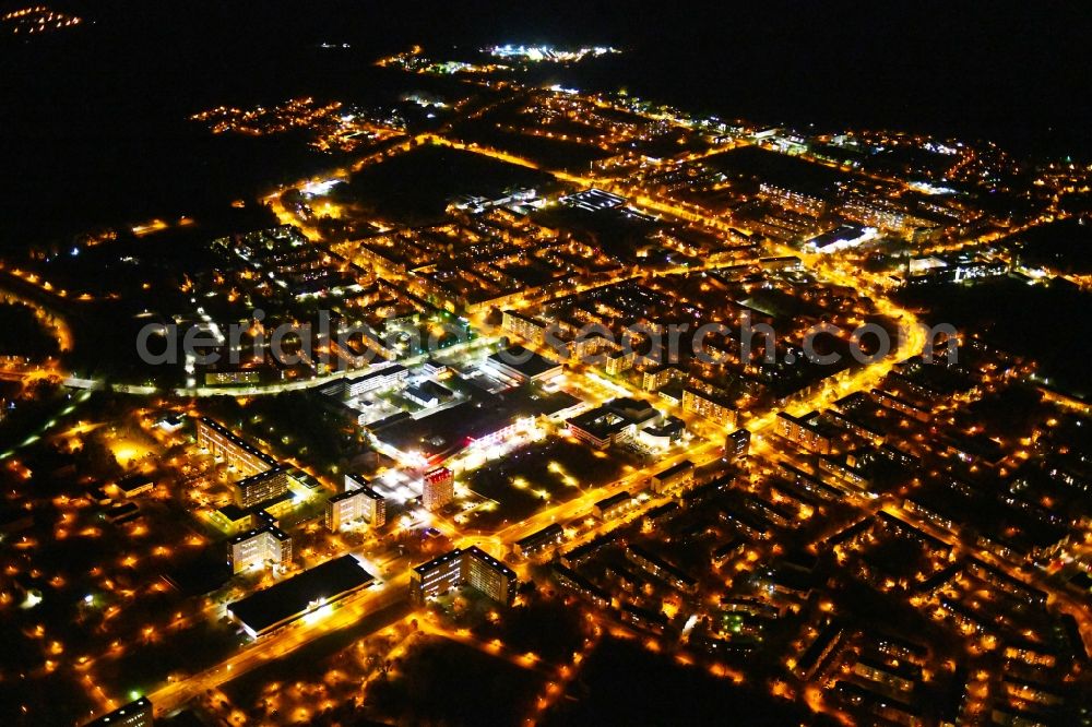 Hoyerswerda at night from above - Night lighting city view on down town in Hoyerswerda in the state Saxony, Germany