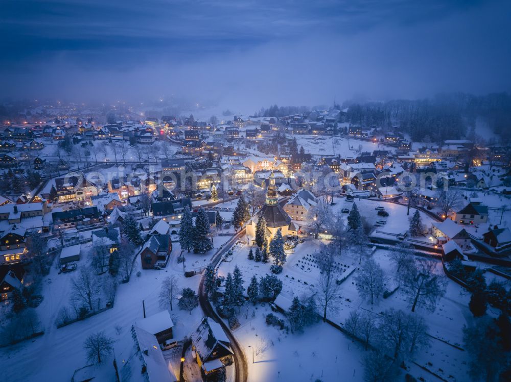 Kurort Seiffen/Erzgeb. at night from above - Night lighting city view on down town in Kurort Seiffen/Erzgeb. in the state Saxony, Germany