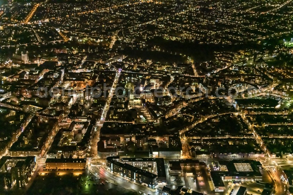 Aerial photograph at night Odense - Night lighting city view on down town in Odense in Syddanmark, Denmark