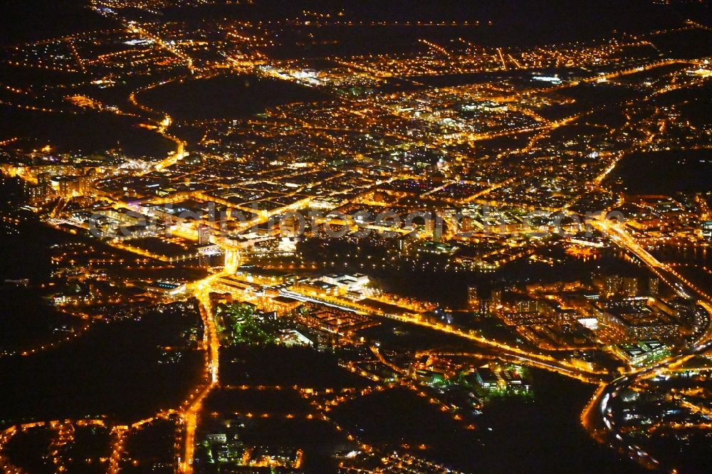 Potsdam at night from the bird perspective: Night lighting City view of the city area of in Potsdam in the state Brandenburg, Germany