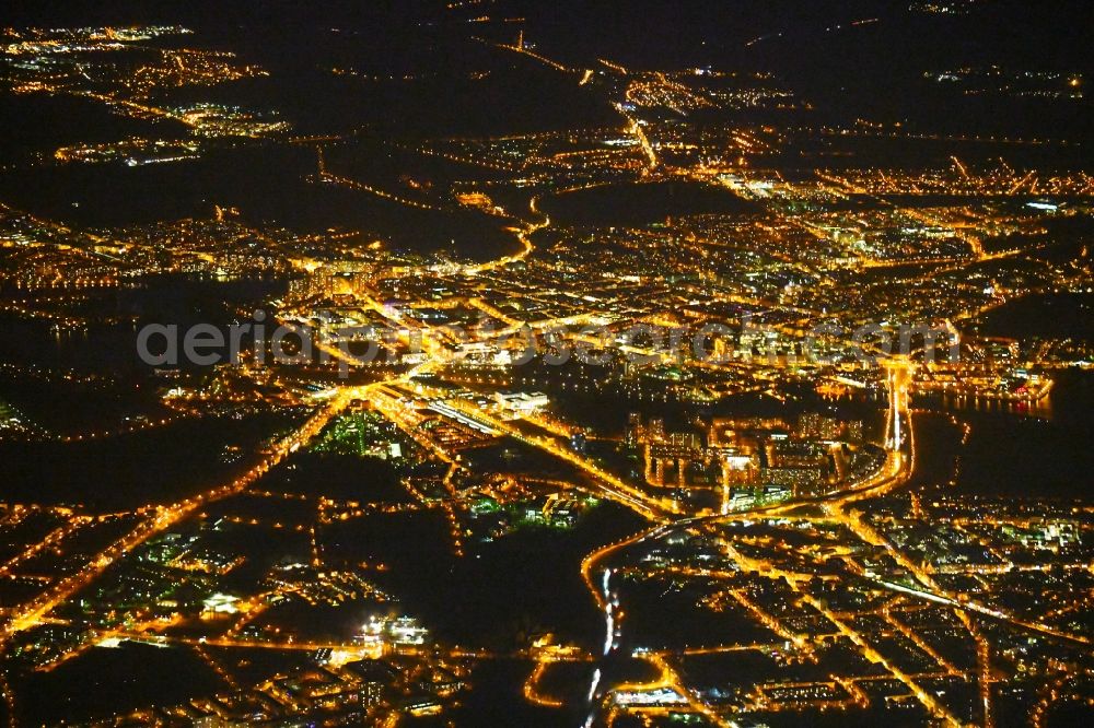 Potsdam at night from the bird perspective: Night lighting City view of the city area of in Potsdam in the state Brandenburg, Germany