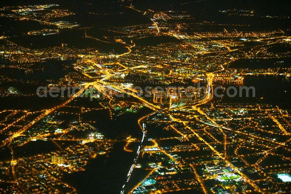 Aerial photograph at night Potsdam - Night lighting City view of the city area of in Potsdam in the state Brandenburg, Germany