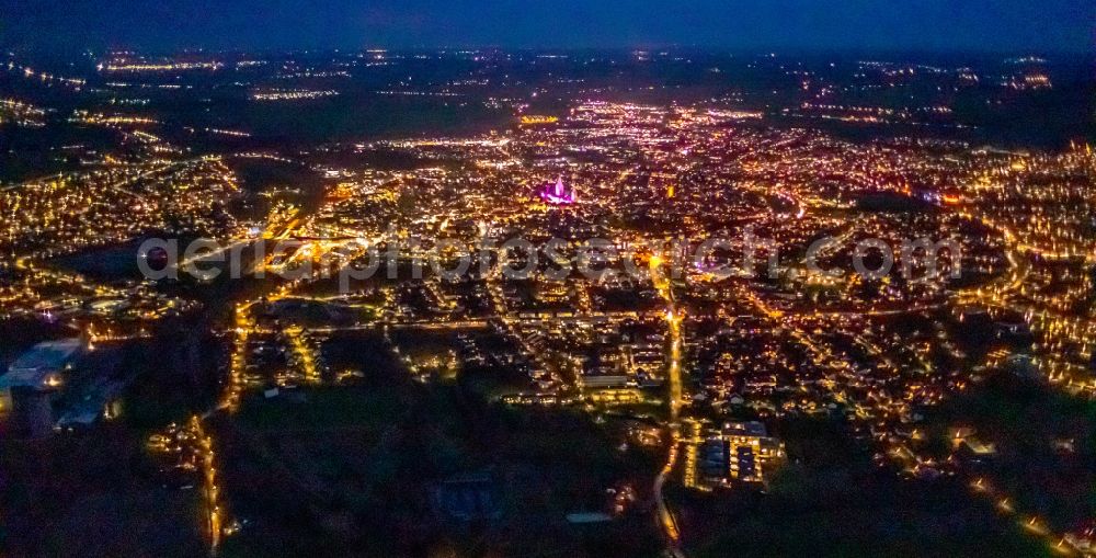 Soest at night from above - Night lighting city view on down town in Soest in the state North Rhine-Westphalia, Germany