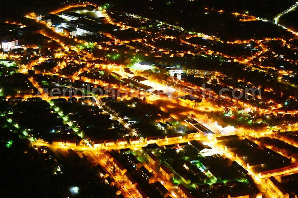 Thale at night from above - Night lighting city view on down town in Thale in the state Saxony-Anhalt, Germany