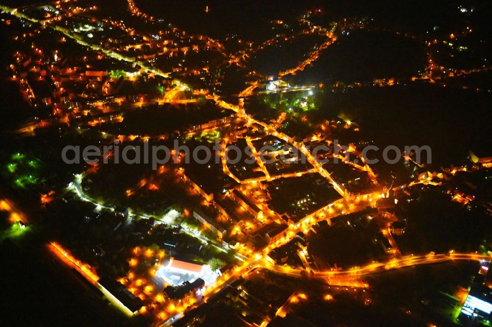 Aerial photograph at night Bad Freienwalde (Oder) - Night lighting City view of downtown area in Bad Freienwalde (Oder) in the state Brandenburg, Germany