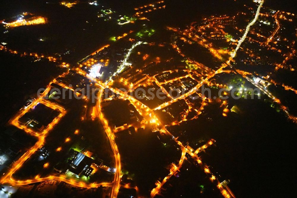 Aerial image at night Bad Freienwalde (Oder) - Night lighting City view of downtown area in Bad Freienwalde (Oder) in the state Brandenburg, Germany