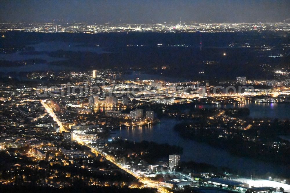 Aerial image at night Potsdam - Night and City view of downtown area aloung the Zeppelinstrasse and the river Havel in the district Westliche Vorstadt in Potsdam in the state Brandenburg